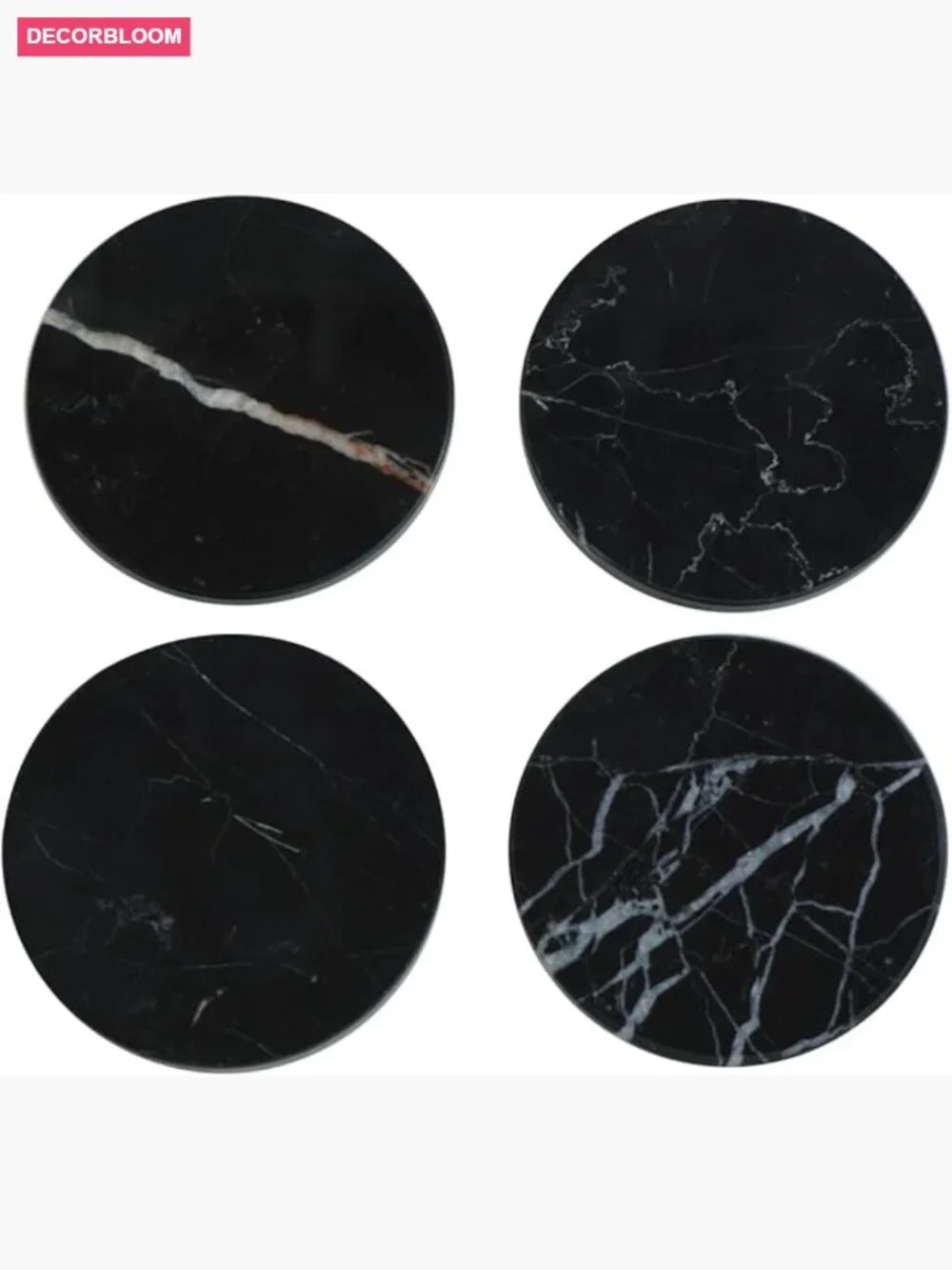 4 Natural Marble Coasters Round Stone Set for Drinks